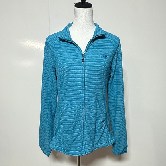 The North Face Jacket Womens Large Blue Stripes Full Zip Polartec Thermal Pro - Picture 3 of 12